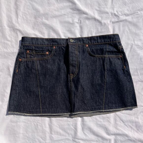 GRLFRND Claudia Jean Mini Skirt Sample Denim Dark Wash Jean Mini Skirt Size 26 - Picture 7 of 7